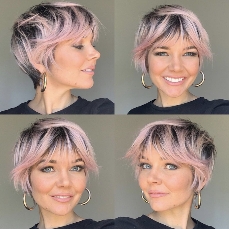 short layered hairstyles long pixie cut pink
