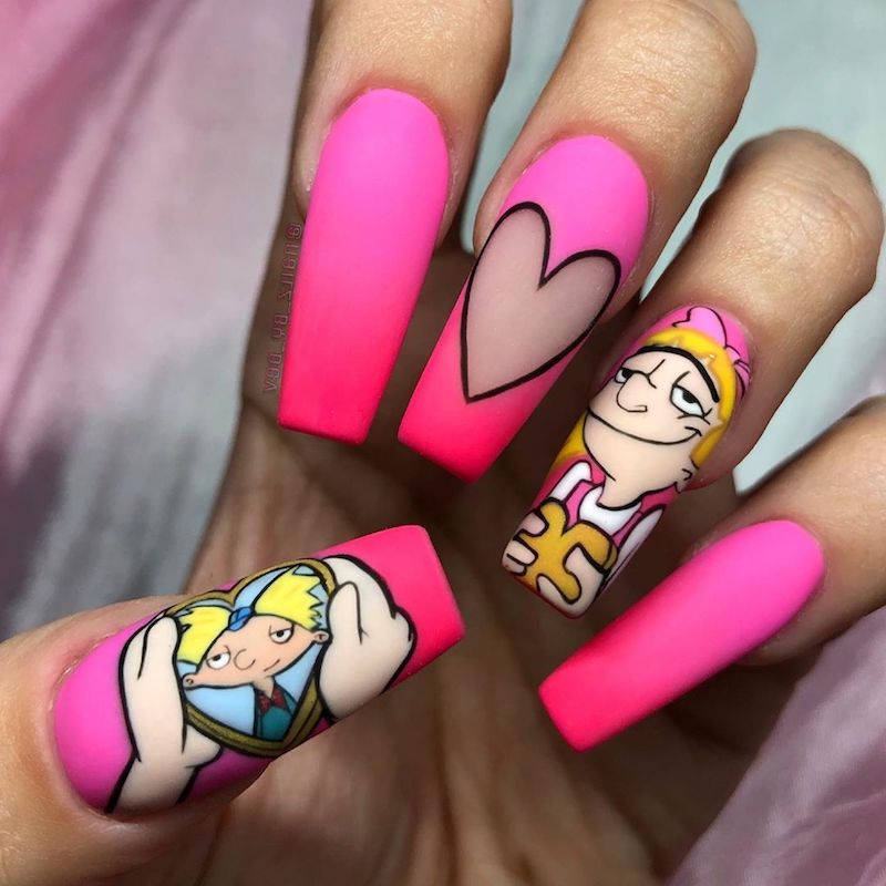 simple valentines day nails cartoon love