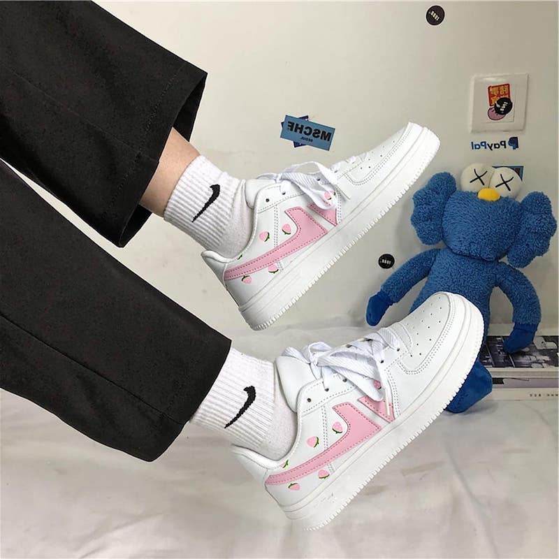 soft girl aesthetic clothes cute white sneaker with pattern
