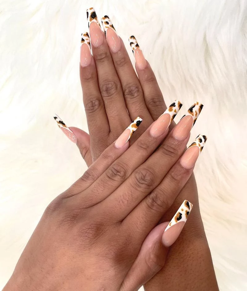 spring acrylic nails cow pattern coffin nails