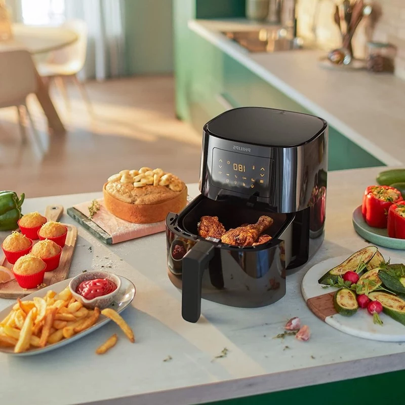 teriyaki brussel sprouts air fryer in kitchen