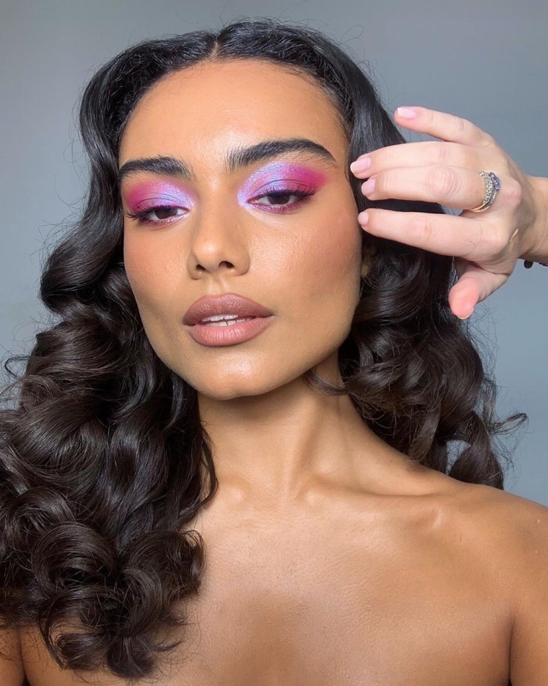 unique and bold valentines day makeup look purple and pink