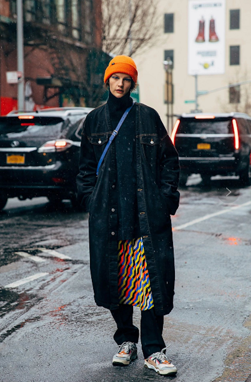 what to wear in winter bright orange hat