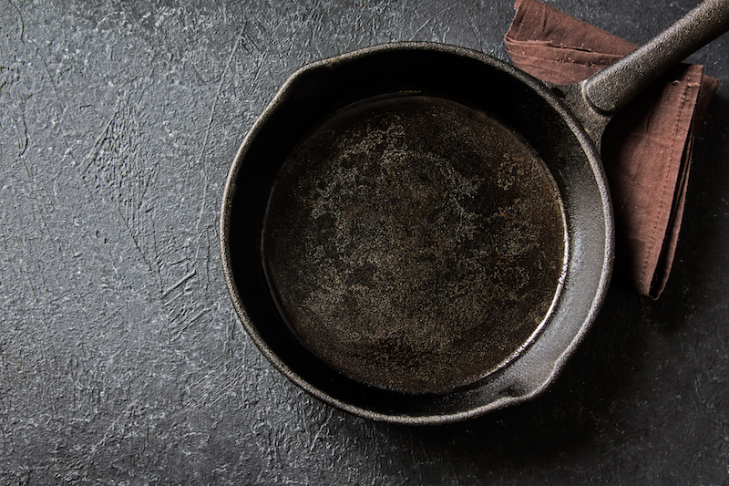 cast iron pan on black