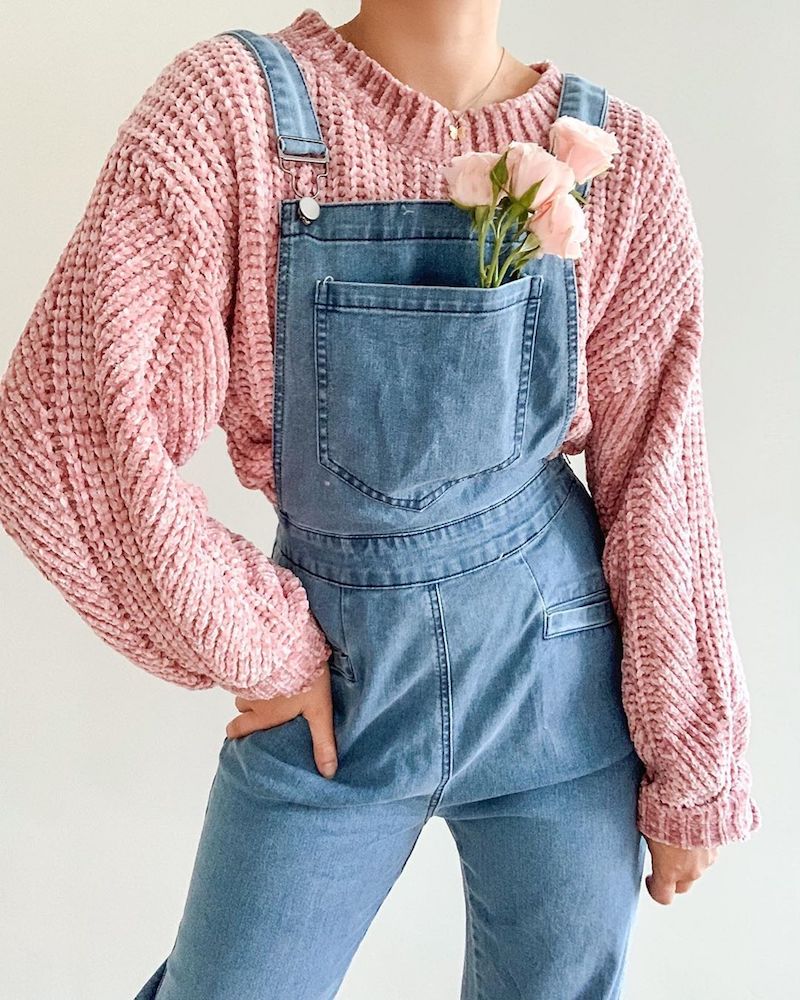 cottagecore girl working in garden overall fit