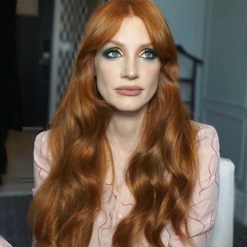 red and blonde highlights jessica chastain cinnamon red hair