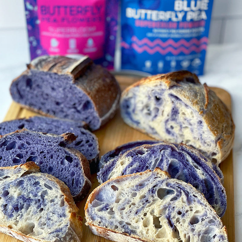 sourdough from butterfly pea powder