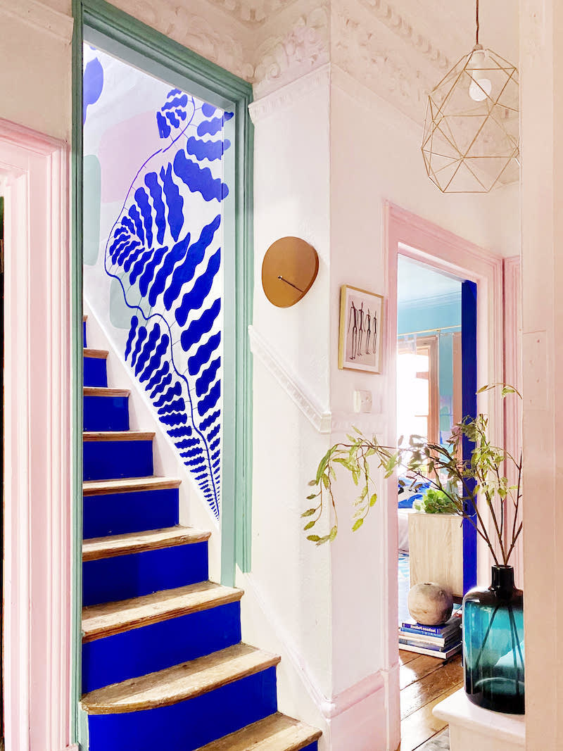 unique and colorful home decor blue stairs