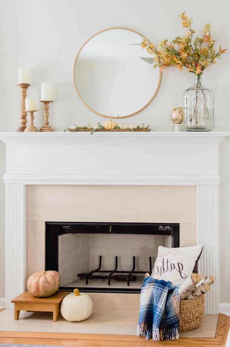 white fireplace mantel fall mantel decor