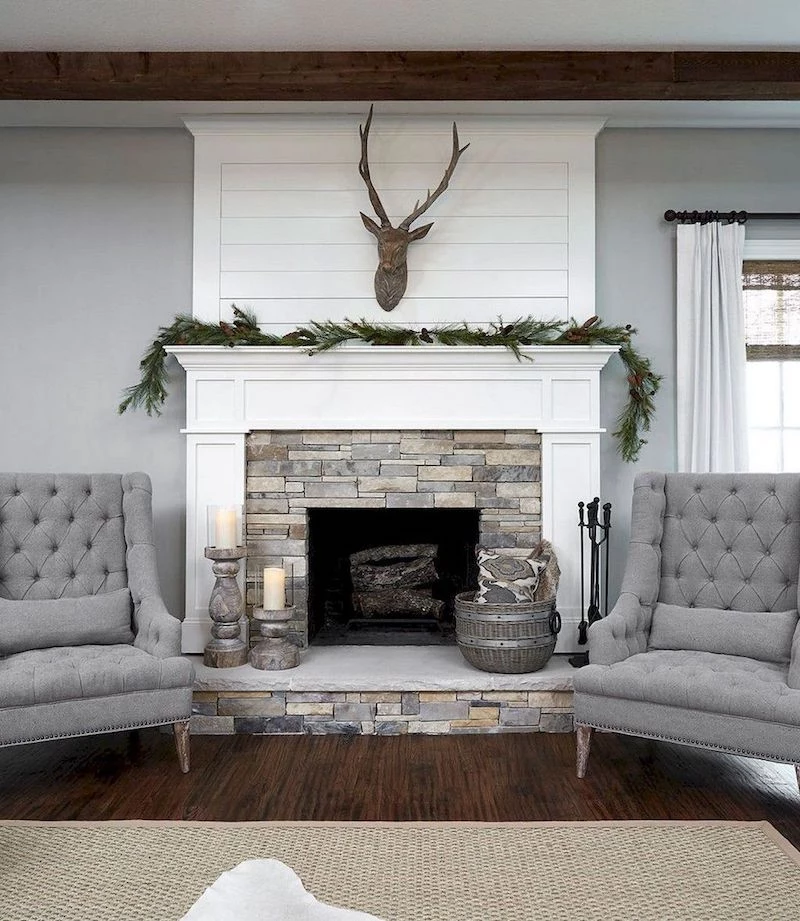 white fireplace mantel farmhouse fireplace