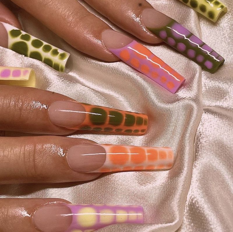 acrylic nail designs colorful snake print