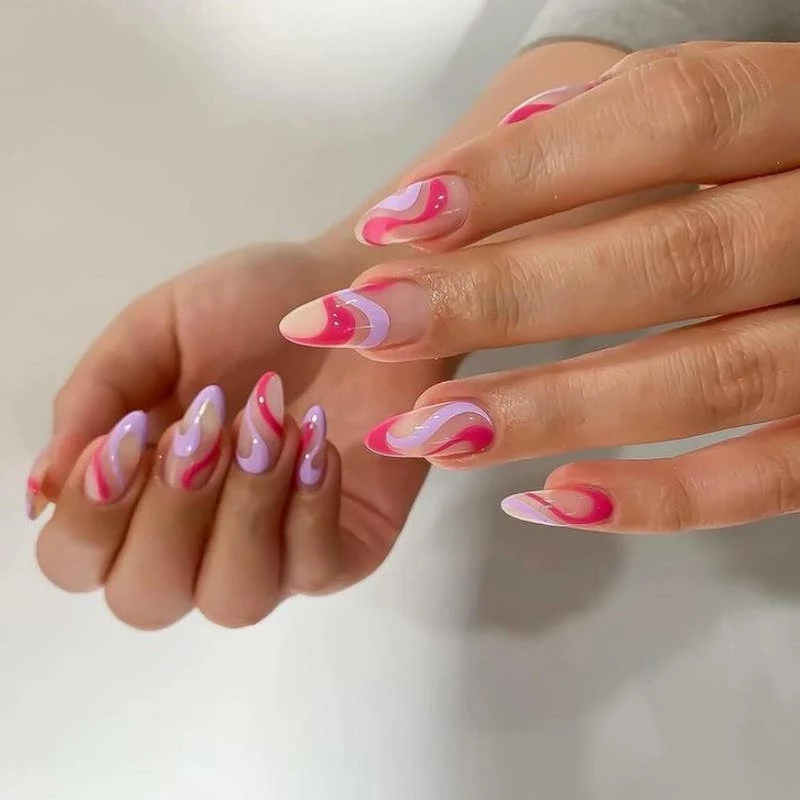 acrylic nails ideas pink swirls