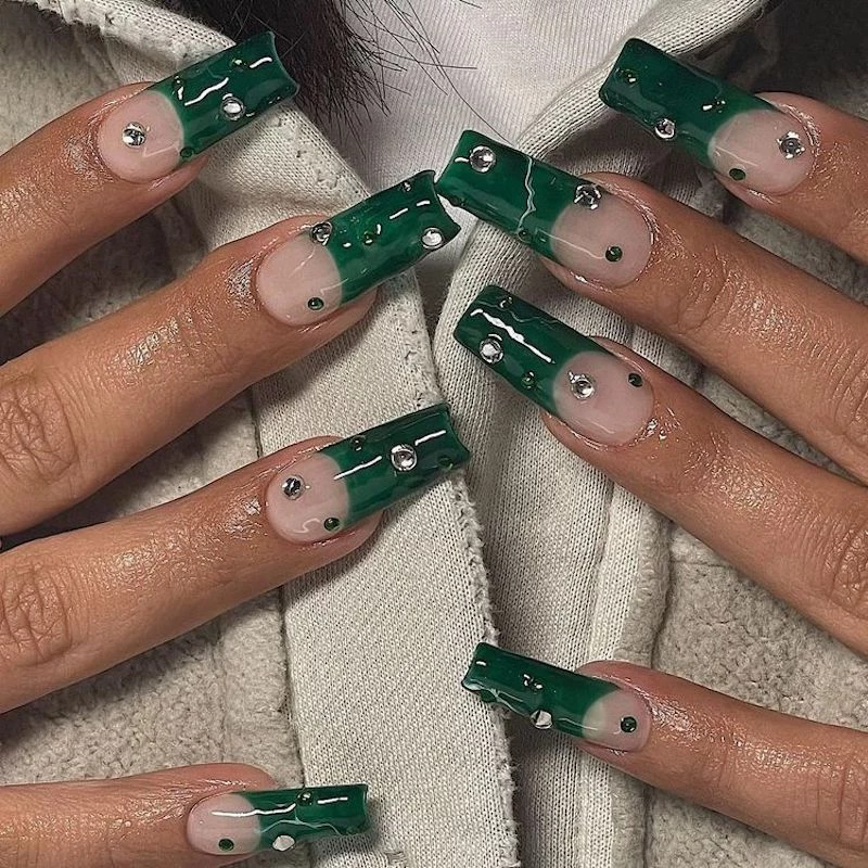 gel nail designs green nails with crystals