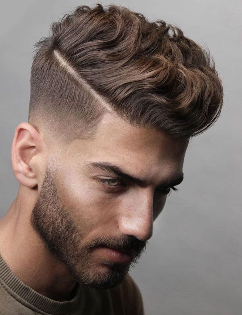 haircuts for men hard part with side brushed fade