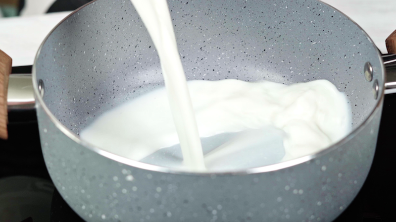 milk poured into pot
