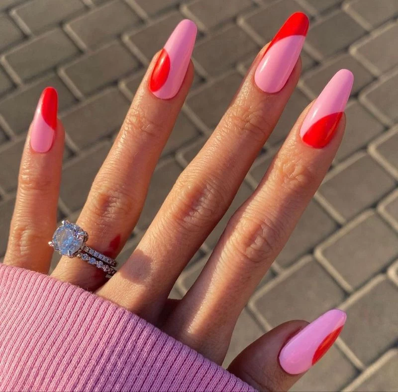 simple nail designs pink and red