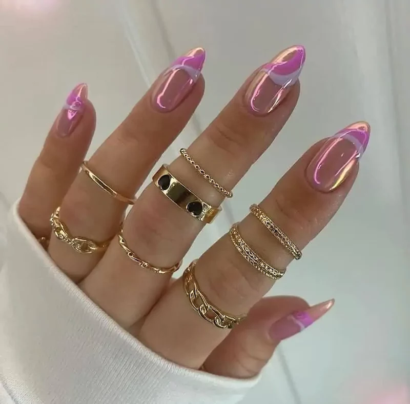 simple nail ideas pink metallic