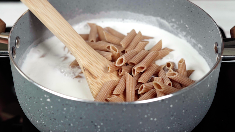 uncooked pasta in pot