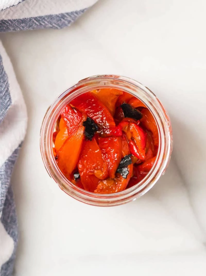 roasted bell peppers in a jar