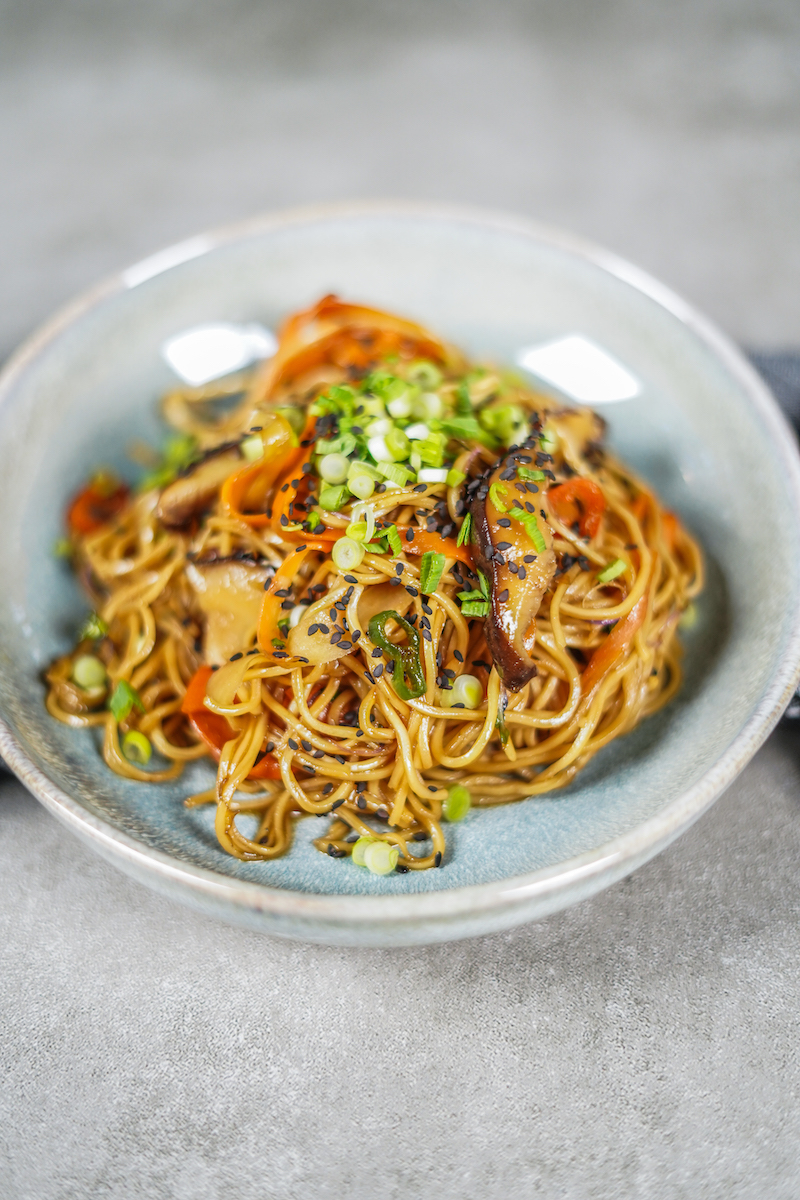 close up of stir fry in bowl