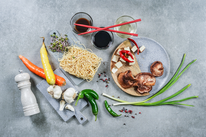 ingredients for noodles and veggies