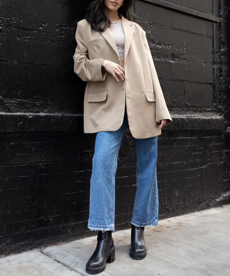 look expensive on a budget oversized blazer in beige with jeans
