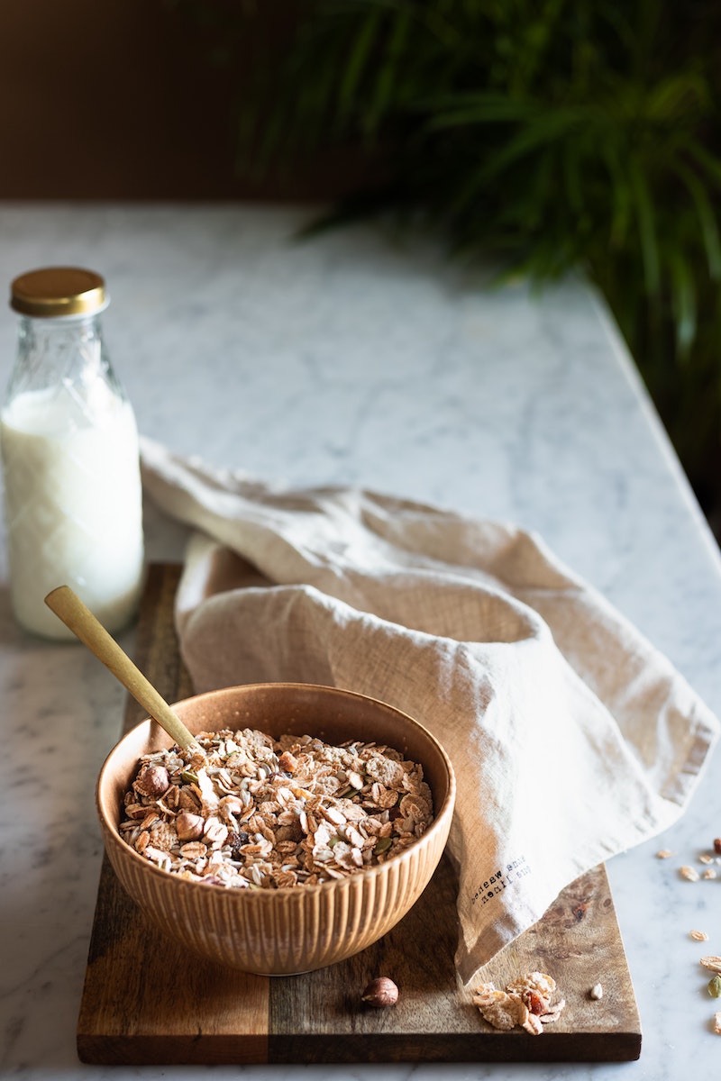 Oats on board with a spoon