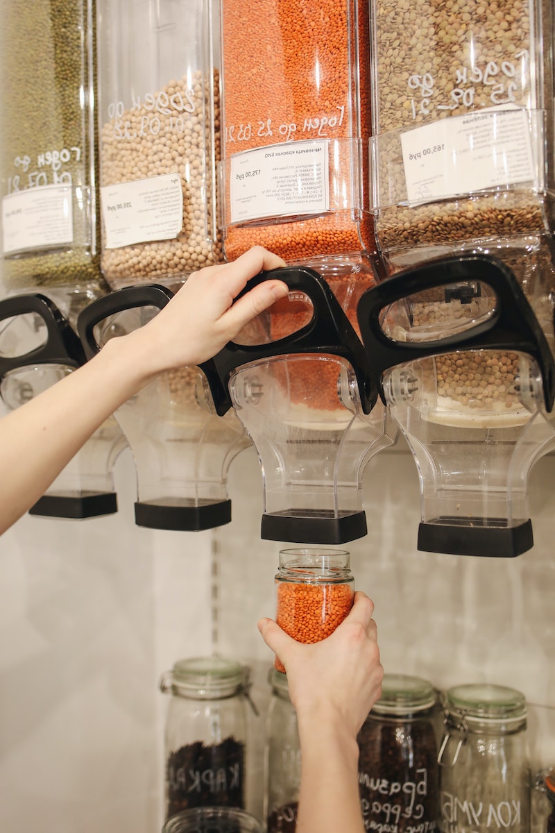 red lentils and legumes in containers