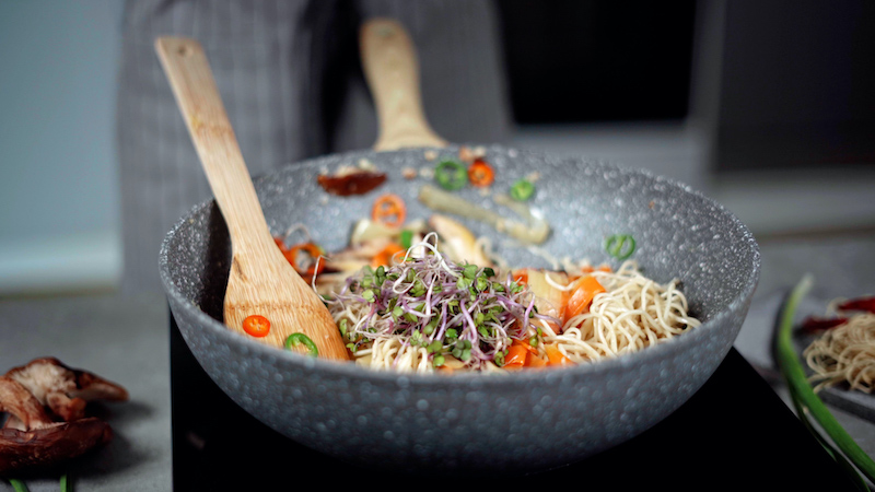 sweet and sour noodles sprouts added to stir fry