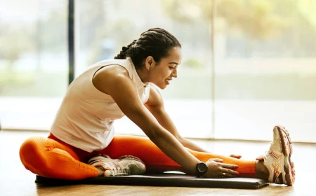 workouts to lose weight woman stretching in orange leggings