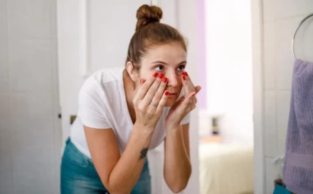 young woman touching her eyes