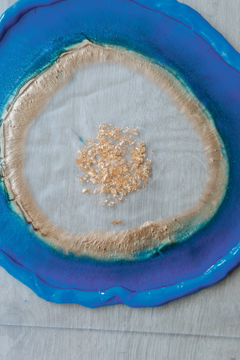 blue and gold resin serving tray