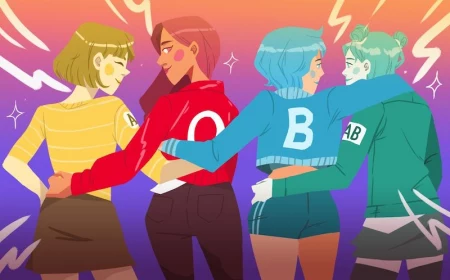 drawing of different blood types in the form of girls