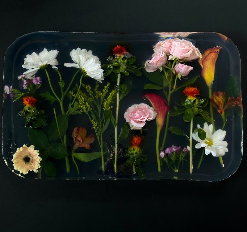 flowers perserved in a resin mold