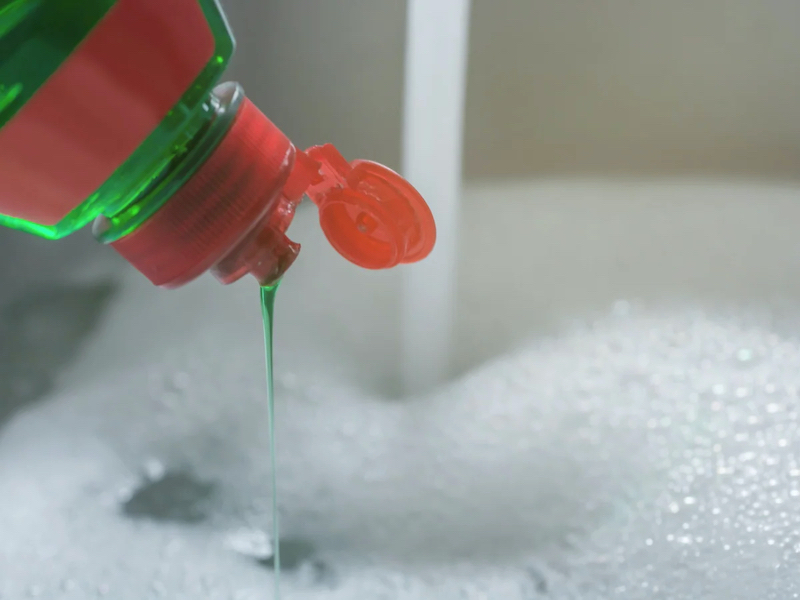 green dish soap over bubbles
