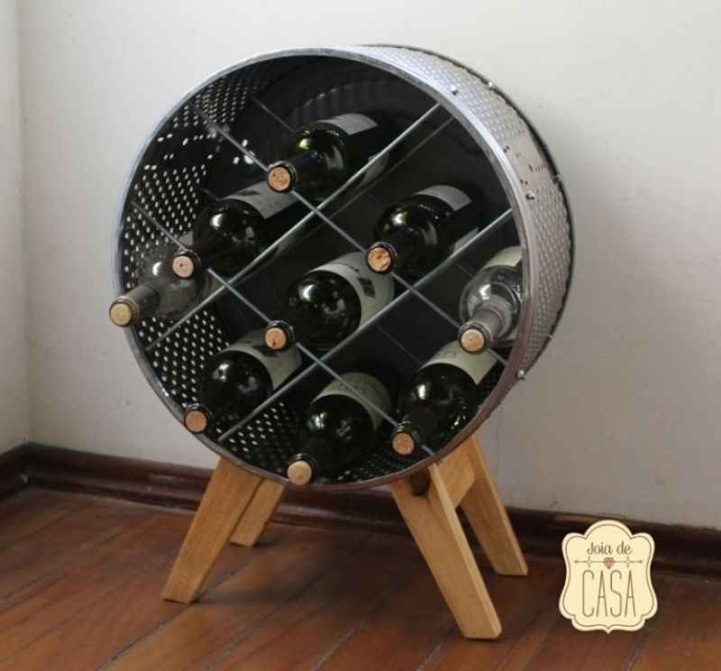 old washing machine wine holder made from drum
