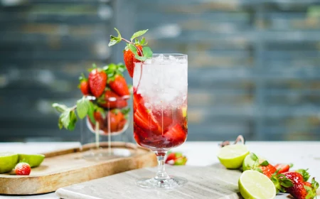 strawberry mojito recipe strawberry mohito in a glass with strawberry garnish