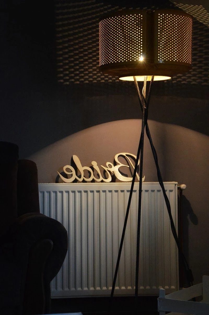tri pod floor lamp made from wahsing machine drum