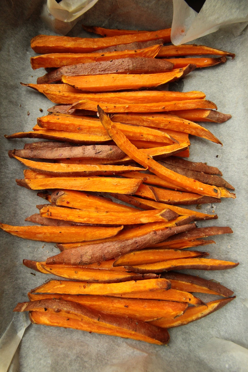 vitamin a sweet potato fries on a baking sheet