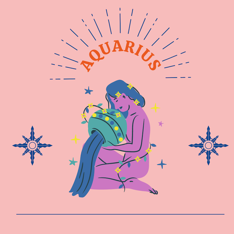 aquarius star sign on pink background