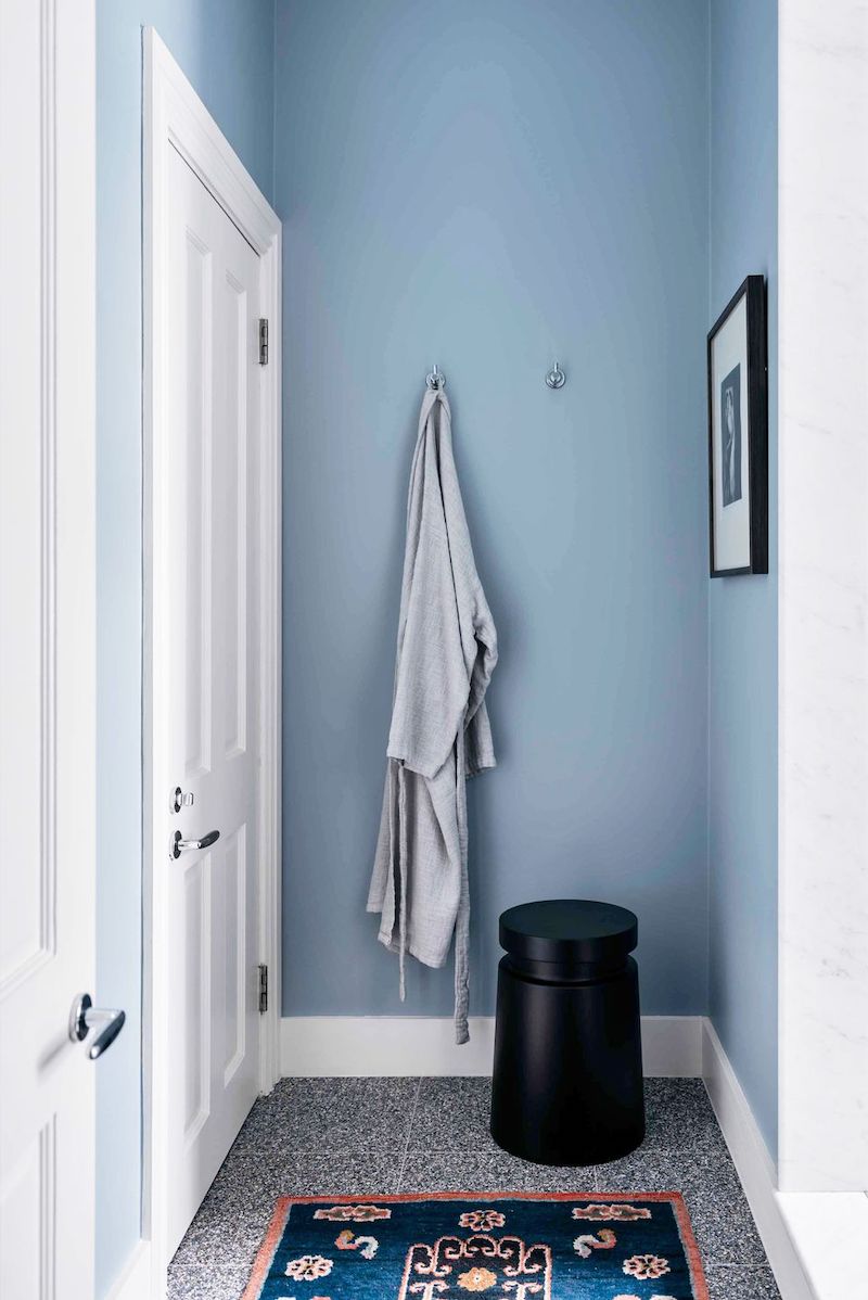 bathroom paint colors sky blue with sink and towel