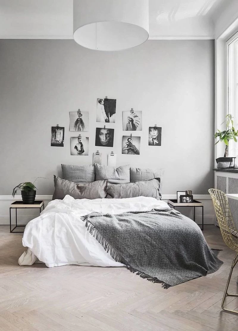bedroom paint colors simple gray bedroom with white bed and pictures
