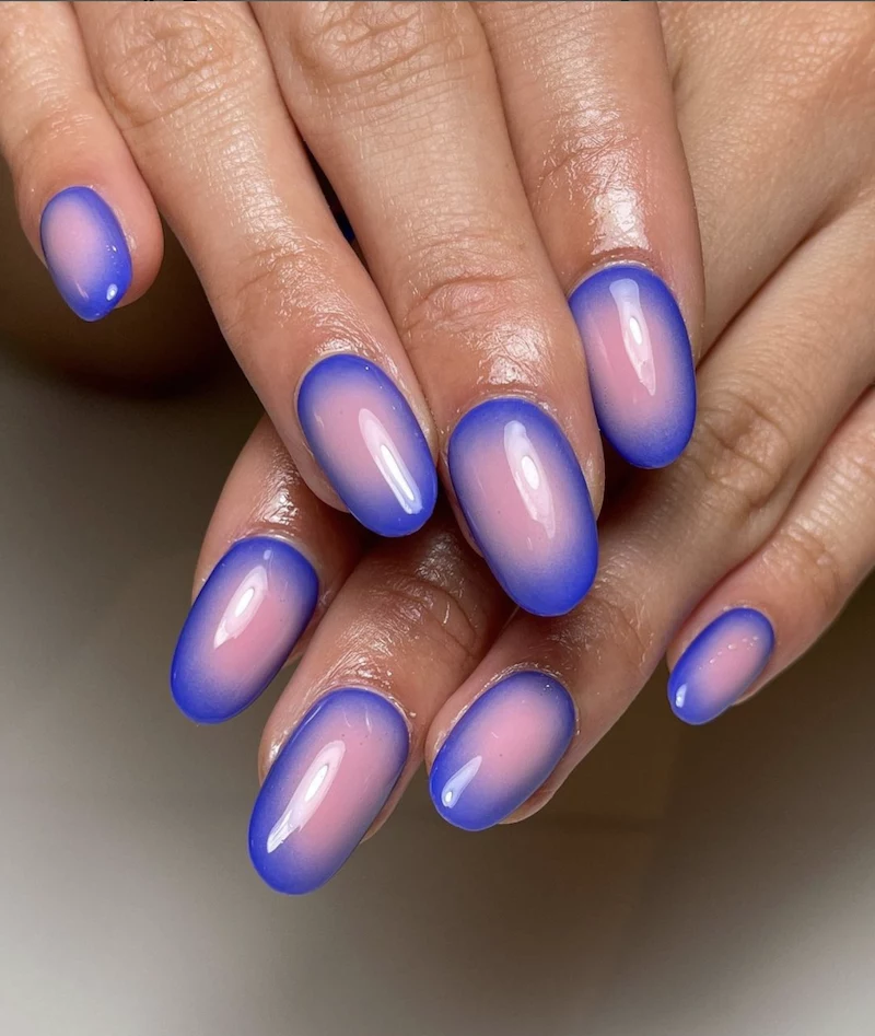 blue and pink aura nails