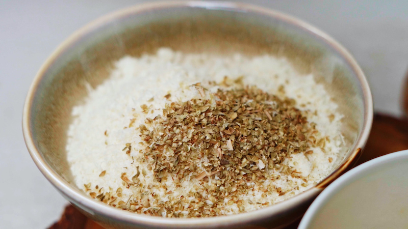 bowl with almond flour parmesan and oregano