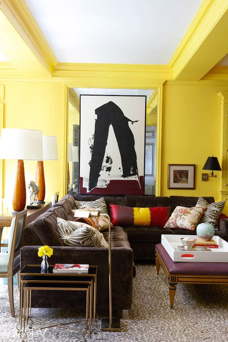bright yellow wall color in living room