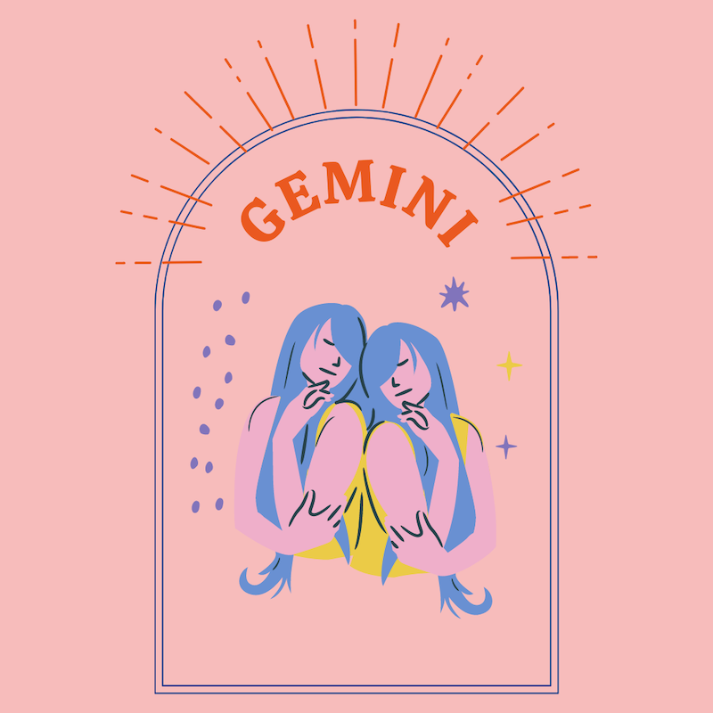 gemini zodiac sign on pink background