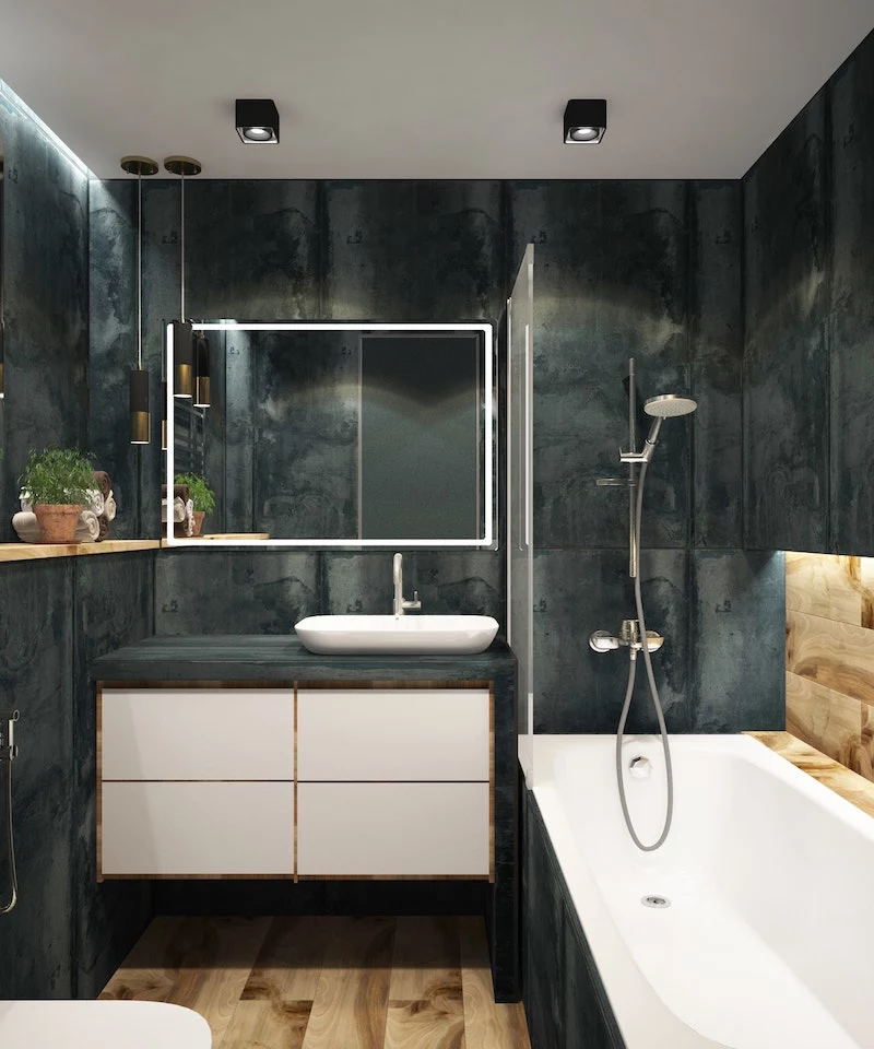 gray and black bathroom shower