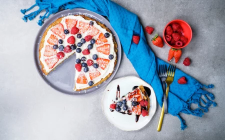 healthy dessert pizza and a slice