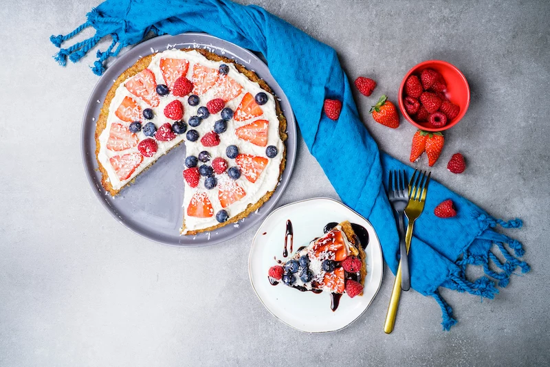 healthy dessert pizza and a slice