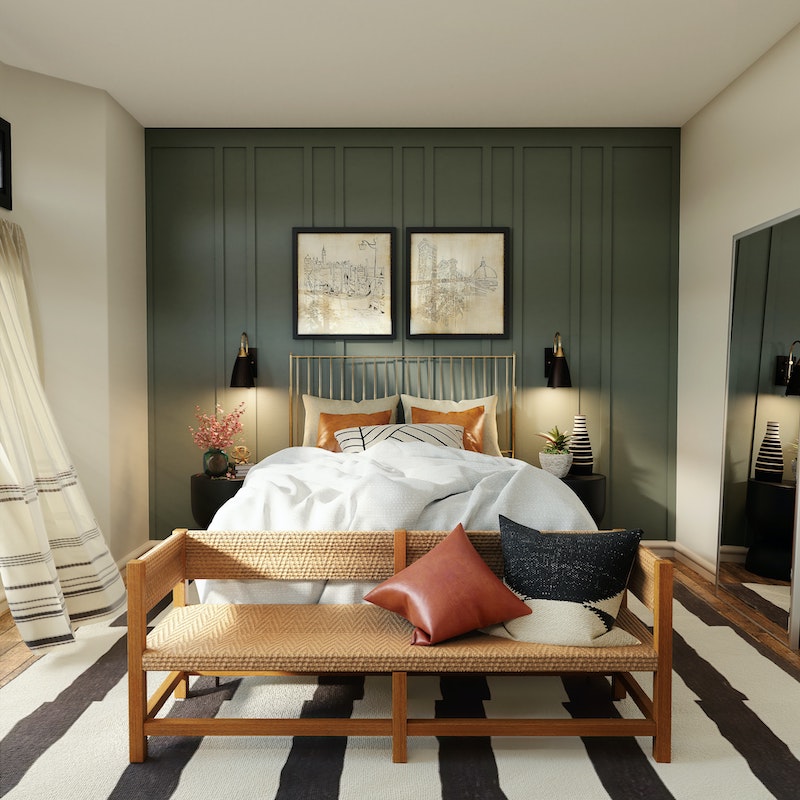 desihn bedroom decor with sage green wall